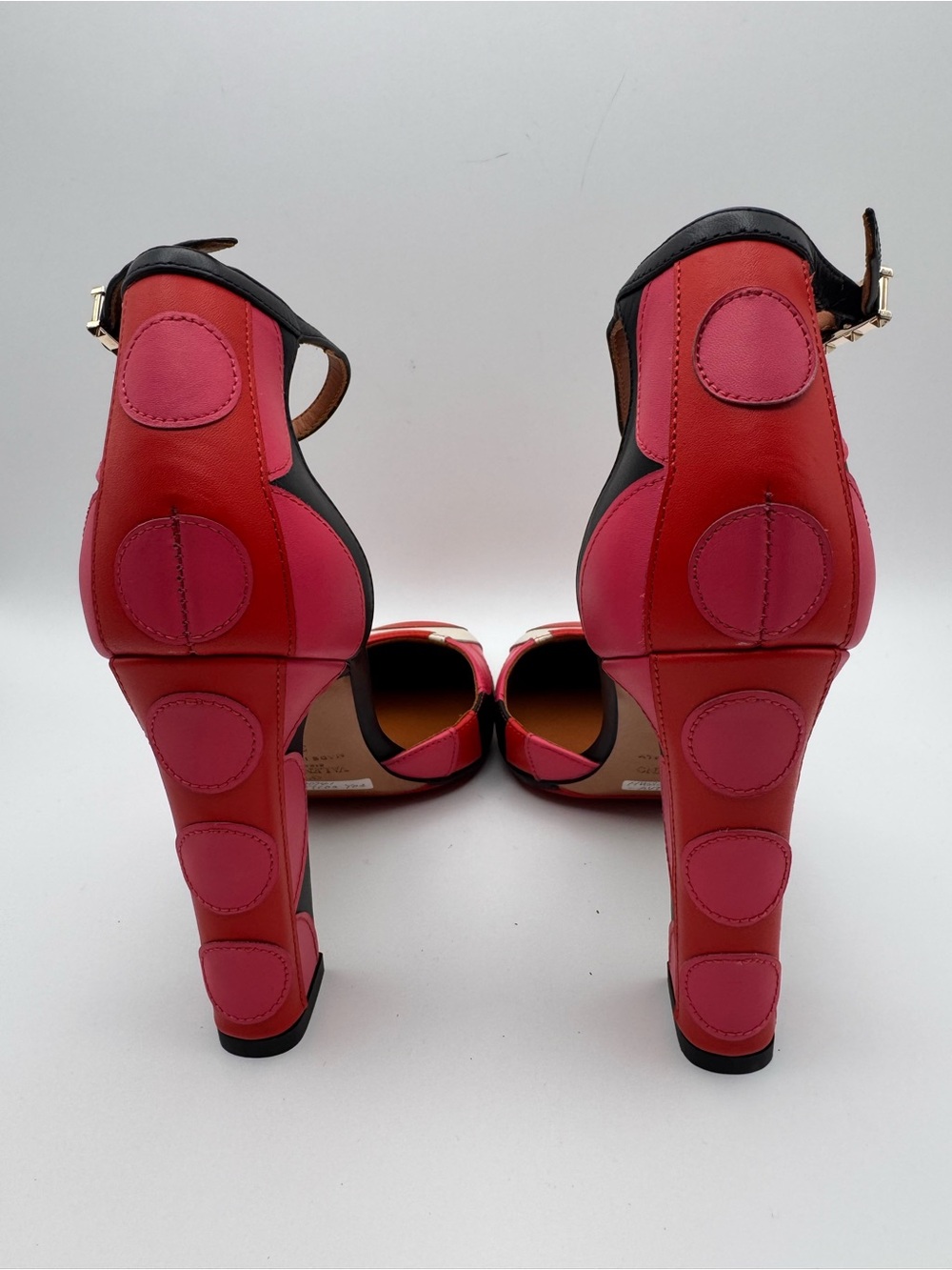 Valentino Garavani Pink&Red Polka Dot Patch Leather Block Heel Multicolour-Sz 38 - Picture 4 of 9